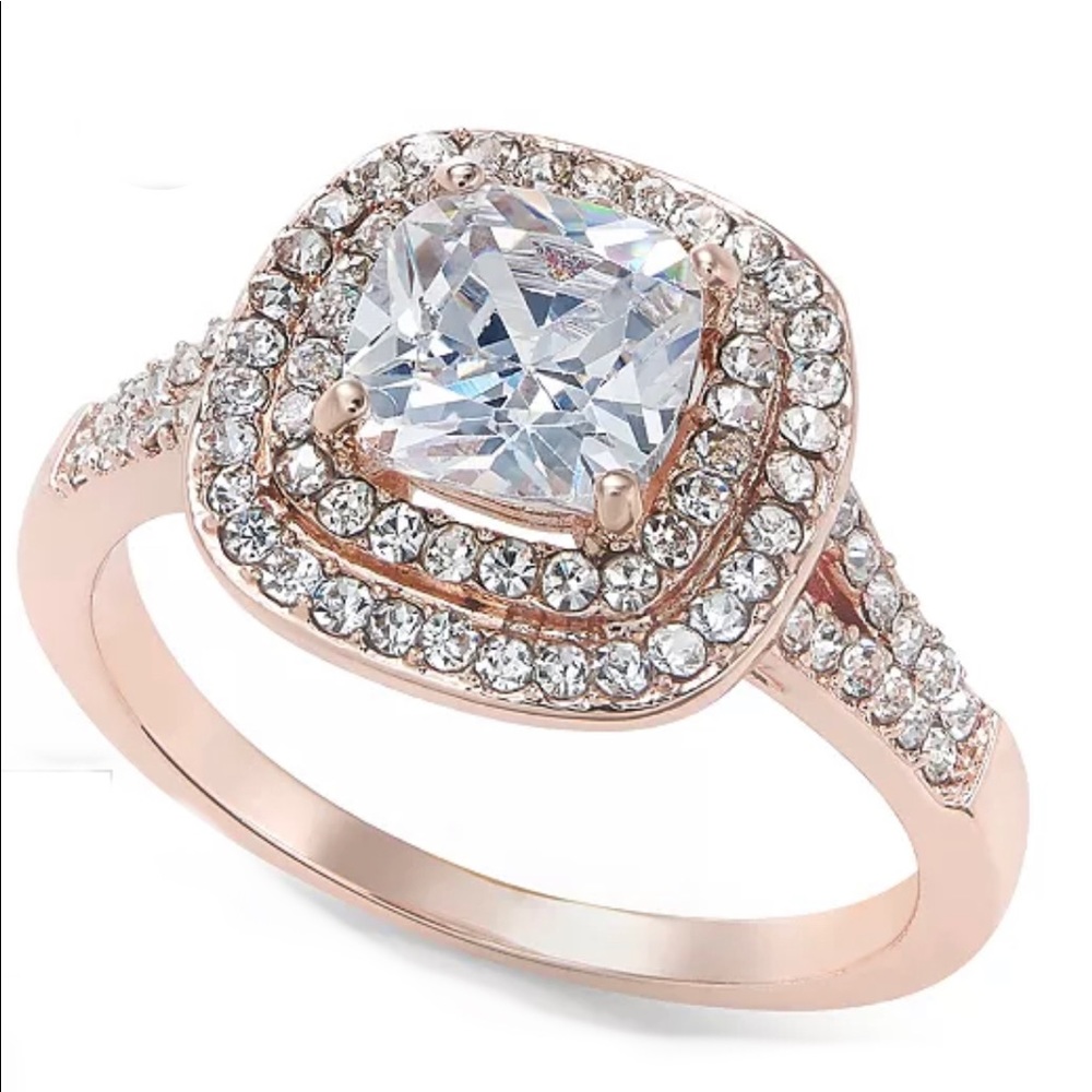 Square Crystal Double Halo Ring